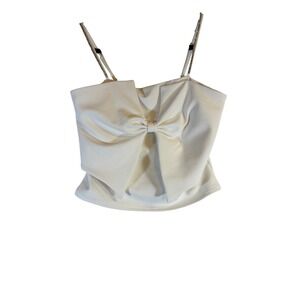 Willow + Root White Bow Front Camisole Top with Rhinestone Straps Size L